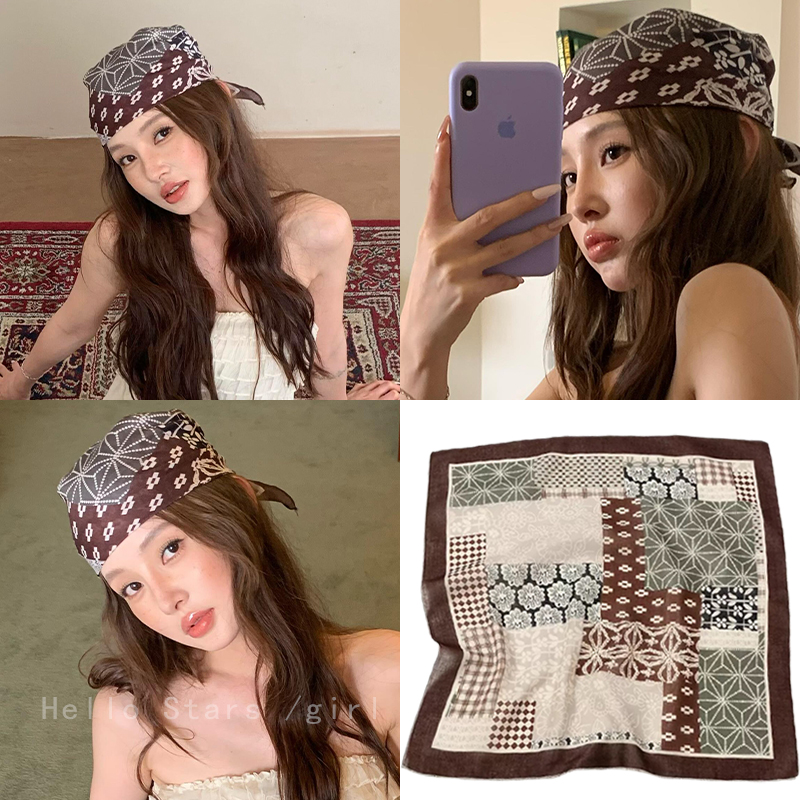 Bandana Multi Way - Foulard quadrato vintage con motivo a