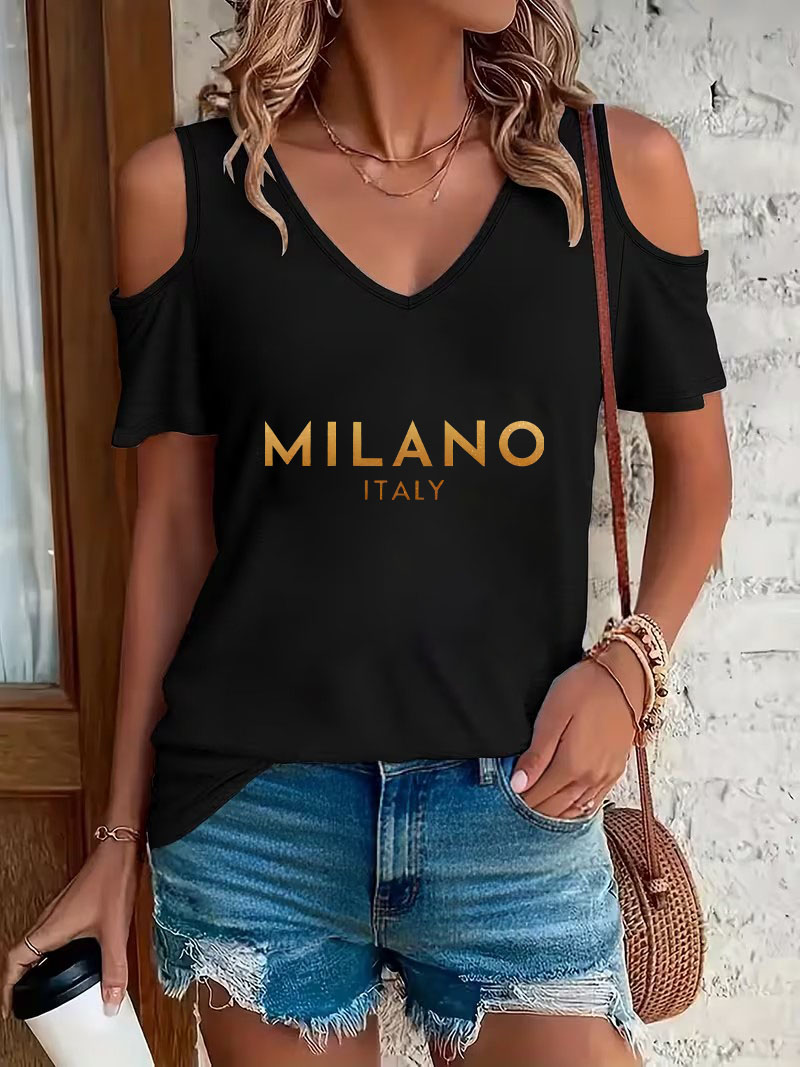 Street Fashion Milano - T-shirt con Stampa Lettere Milano Italia,