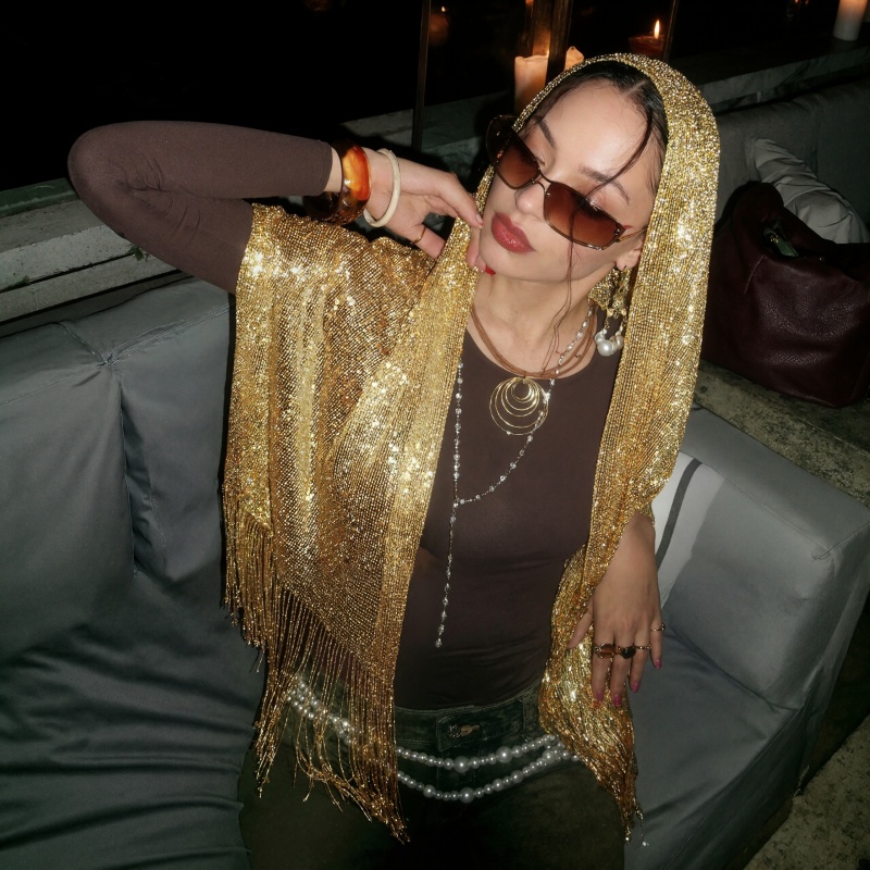 Bandana Multi Way - Sciarpa/Stola con Nappe Metalliche Glitterate da