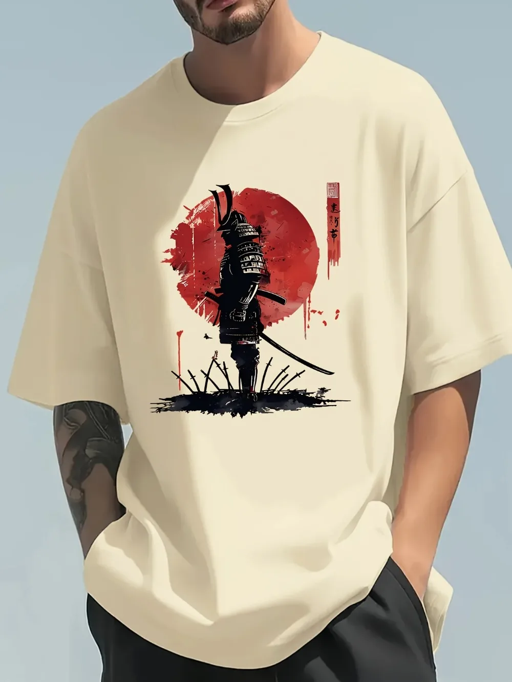 Street Fashion In Japanese - T-shirt da uomo Fashiona casual, ampia,